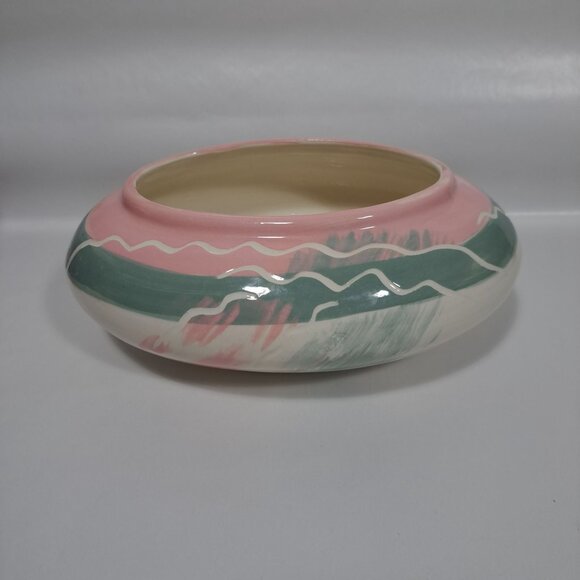 Hand-Painted Maurice California Pottery Oval Bowl Planter Pink Green Ceramic - Picture 5 of 17